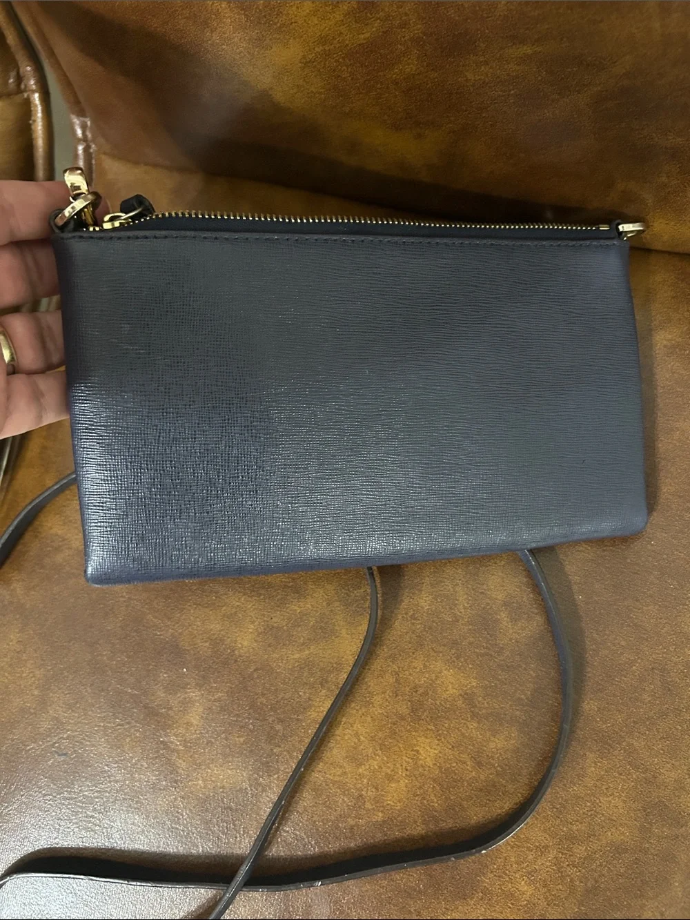 COACH Navy Leather Crossbody with Gold Chain Strap